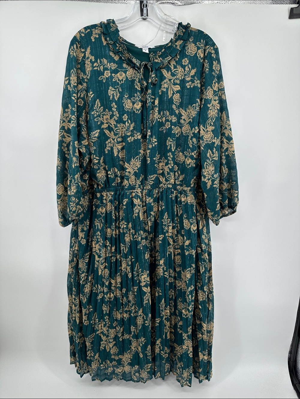 Croft&Barrow Plus Sz Whimsigoth Cottagecore BohoTeal Floral L/S Midi Dress Sz2XL